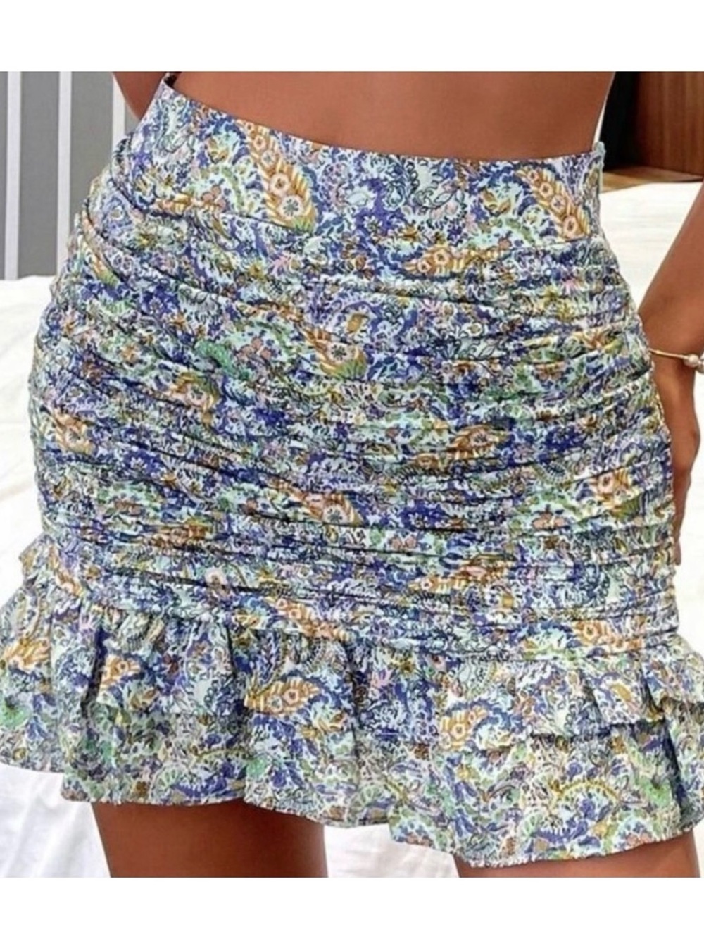 ZARA Multicolor Woven Polyester Paisley Ruffle Mini Skirt Lined Zip Mid Rise M - Picture 2 of 4